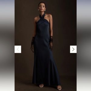 BHLDN Ruby Twist Halter Satin Gown - Navy